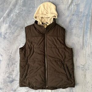 George Black puffer vest with hood men Size L